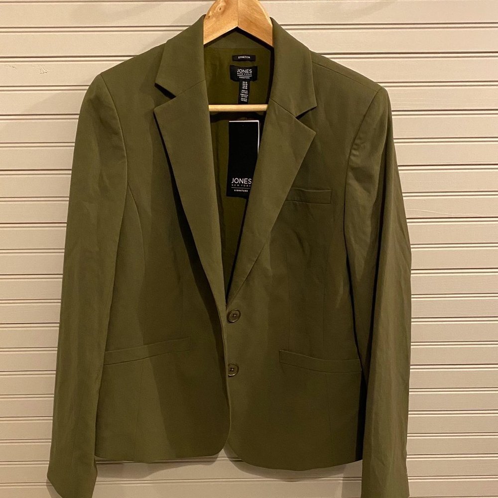 Jones New York Signature Stretch Blazer Size 10 Fatigue Green